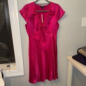J. Crew Fuchsia Satin V-Neck Dress